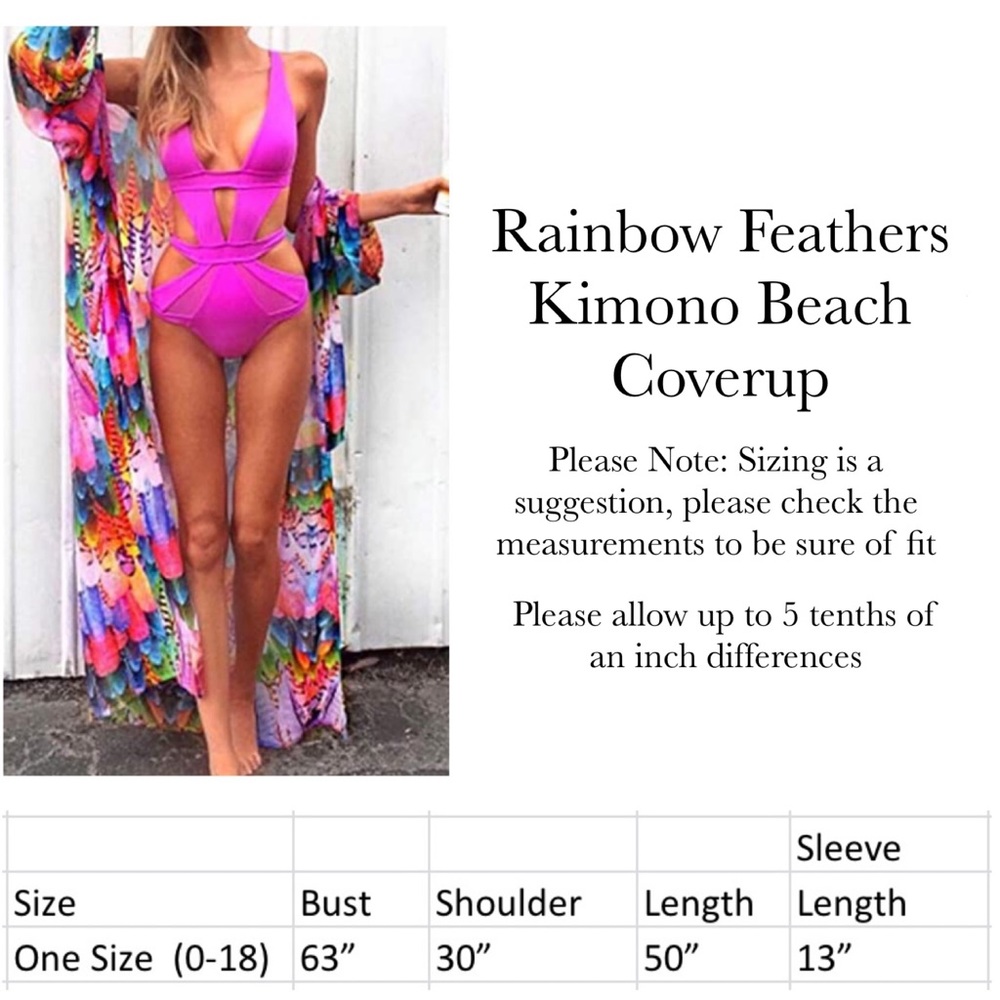 Bohemian Rainbow Feathers Kimono Beach Coverup - Picture 12 of 12